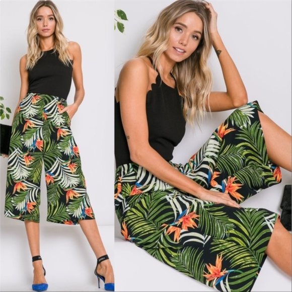 Pants - PAMELA Palm Print Cropped Pants